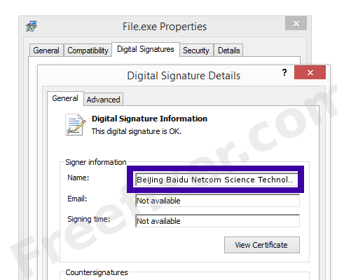 Screenshot of the BeiJing Baidu Netcom Science Technology Co., Ltd certificate